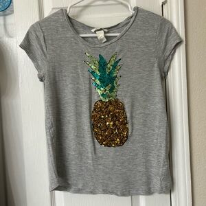H&M Grey Tee with Gold and Green Sequin Pineapple